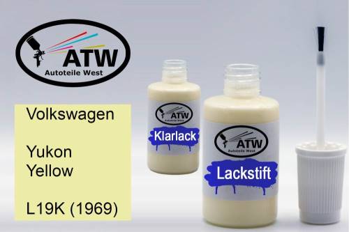 Volkswagen, Yukon Yellow, L19K (1969): 20ml Lackstift + 20ml Klarlack - Set, von ATW Autoteile West.